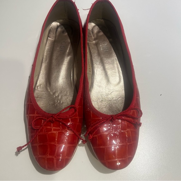Lodi Red Leather Crocodile Pattern Ballet Flats SZ 38 Made in Spain - Picture 1 of 8